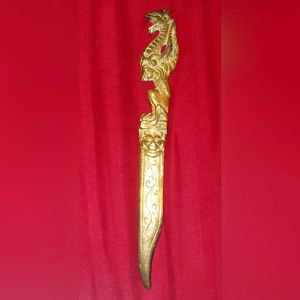 🤑Antique Etched Brass Letter Opener, 75% Off Appraisal, "St. George v Dragon"